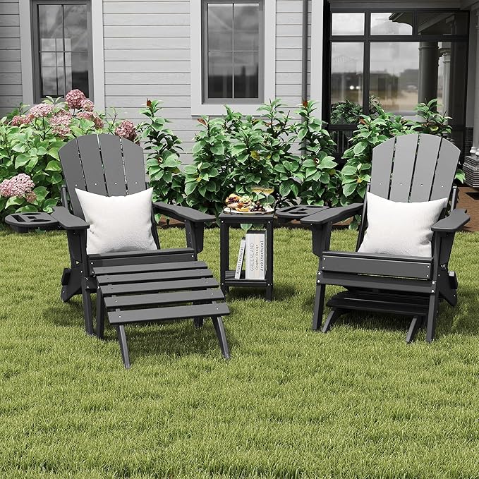 Adirondack Ottoman Set of 4, Folding Adirondack Ottoman for Adirondack Chair, HDPE All Weather Outdoor Footstool for Patio, Backyard, Porch, Garden, Grey