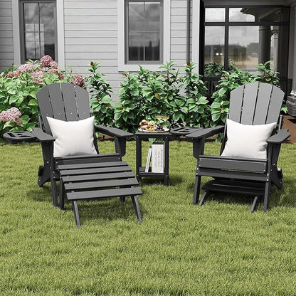 Adirondack Ottoman, Folding Adirondack Ottoman for Adirondack Chair, HDPE All Weather Outdoor Footstool for Patio, Backyard, Porch, Garden, Grey