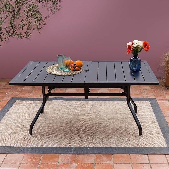 Sour Citrus Rectangular Outdoor Metal Patio Dining Table with Umbrella Hole, Weather-Resistant Table for Garden - Photo 4