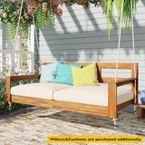 Merax Patio Wooden Twin Size Porch Swing Daybed Frame, Farmhouse Swing Bench Chair with 4 Hanging Ropes for Backyard - Photo 2