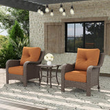3 Piece Patio Furniture Set, All-Weather Wicker Outdoor Conversation Set with Rattan Chair and 6 Inch Thick Cushions - Photo 1