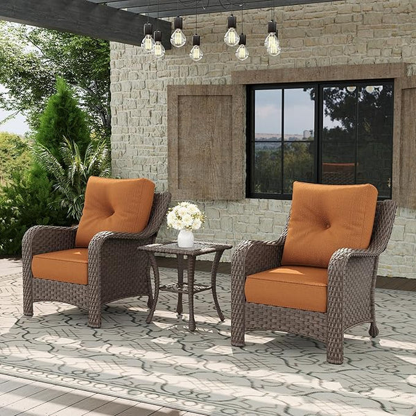 3 Piece Patio Furniture Set, All-Weather Wicker Outdoor Conversation Set with Rattan Chair and 6 Inch Thick Cushions - Photo 1