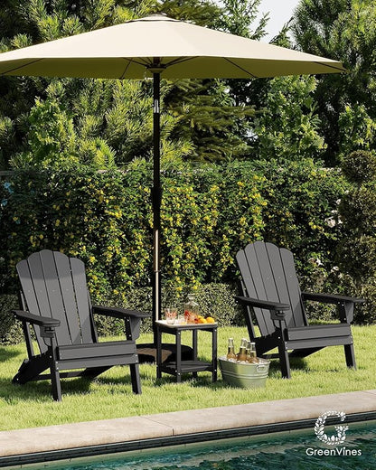 GREENVINES Oversized-Folding-Adirondack-Chairs-Set-of-6 | HDPE Plastic | Cup Holder | Fire Pit Chair | All Weather | for Outdoor Deck Backyard | Black