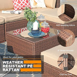 Patiorama Outdoor Wicker Loveseat 2 Pieces, All Weather Brown PE Rattan Sectional Corner Sofa Set - Photo 5