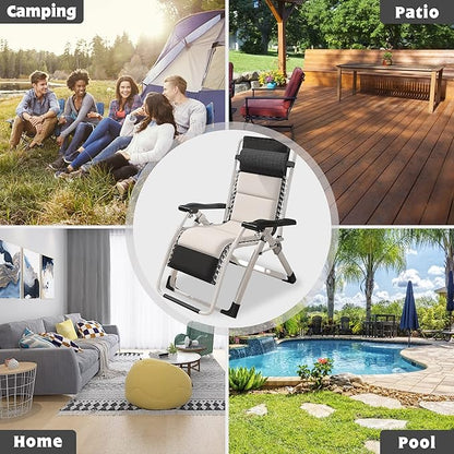 ABORON 2 Pack Zero Gravity Chair, Outdoor Lounge Chairs Sun Loungers with Removable Cushion,Headrest,Cup Holder,Reclining Patio Lounger Chair for Indoor and Outdoor