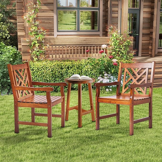 VINGLI Outdoor Dining Chairs Set of 4, Heavy Duty 330 LBS Wooden Patio Chairs with Comfortable Backrest, Solid Wood Patio Dining Chairs Garden Chairs for Yard, Front Porch and Deck (Teak, 4 PCS)
