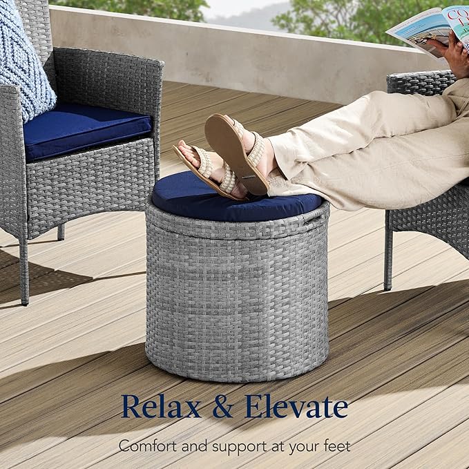 Best Choice Products Round Wicker Ottoman, Multipurpose Outdoor Furniture for Patio, Backyard, Additional Seating - Photo 6