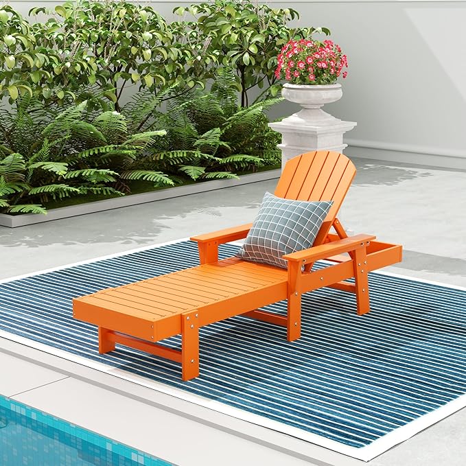 WestinTrends Dylan HDPE Outdoor Patio Poly Adirondack Reclining Chaise Lounge with Arms, Orange