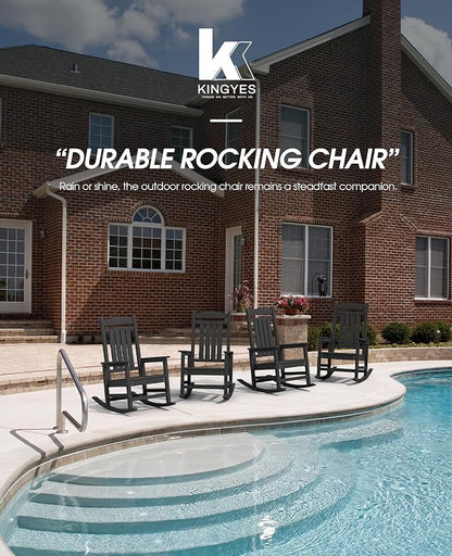 KINGYES Outdoor Rocking Chair Set of 4, HDPE Patio Rocking Chairs with 330lbs Support for Adults, Black
