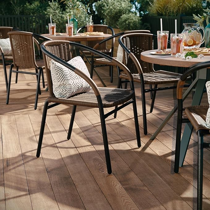EMMA + OLIVER Set of 2 Modern Rattan Indoor/Outdoor Stack Chairs - Photo 3