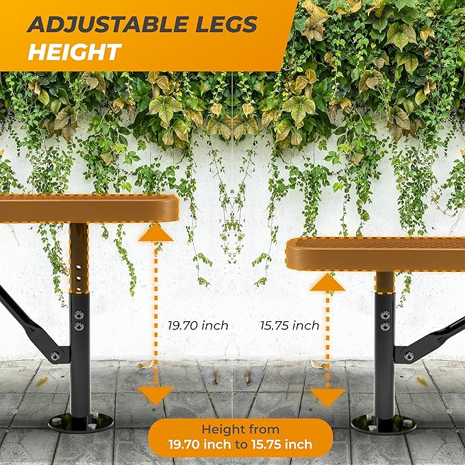 Heavy-Duty Outdoor Metal Bench, Thermoplastic-Coated, Surface, Weatherproof, Commercial-Grade for Parks, Gardens, Patios, Stores & More (8 Ft - Surface, Brown)