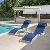 Domi Pool Lounge Chairs Set of 3, Adjustable Aluminum Outdoor Chaise Lounge Chairs with Metal Side Table - Photo 1