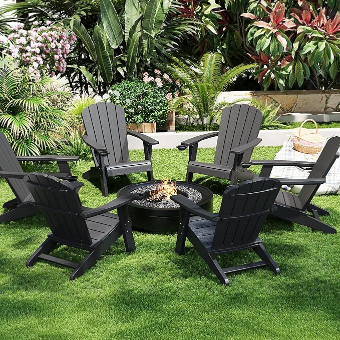 NUNU LAB Outdoor Adirondack Chair, HDPE Plastic Patio Chairs for All Weather,Modern Fire Pit Chair, Outdoor Lawn Chairs for Deck, Porch, Backyard, Garden, Black