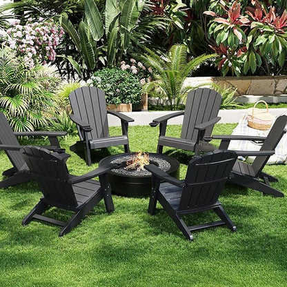 NUNU LAB Outdoor Adirondack Chair, HDPE Plastic Patio Chairs for All Weather,Modern Fire Pit Chair, Outdoor Lawn Chairs for Deck, Porch, Backyard, Garden, Black