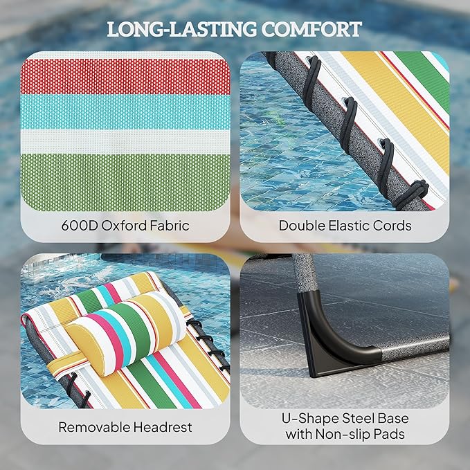 Outsunny Folding Chaise Lounge Chair Outdoor Tanning Chair with Side Table, 5-Level Adjustable Beach Lounge Chair with Headrest, Side Pocket for Patio, Backyard, Beach, Poolside, Mixed Color