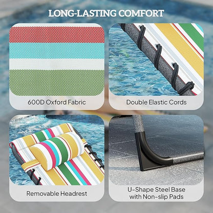 Outsunny Folding Chaise Lounge Chair Outdoor Tanning Chair with Side Table, 5-Level Adjustable Beach Lounge Chair with Headrest, Side Pocket for Patio, Backyard, Beach, Poolside, Mixed Color