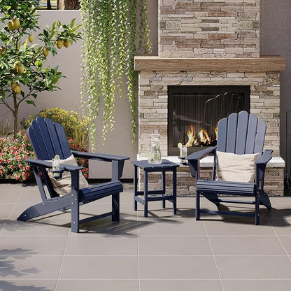 Costaelm Lakeview 3-Piece Outdoor Patio HDPE Adirondack Chair with Cup Holder and Table Set, Navy Blue