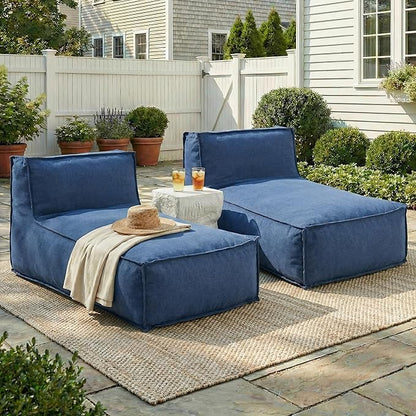 Merax Outdoor Bean Bag Lounge Chairs Set of 2, 61" Outdoor Chaise Lounger Chair with Foam Filled, Cozy Outdoor Bean Bag Couch for Patio Pool Desk, Water-Resistant Fabric Sun Lounger Chair, Navy Blue