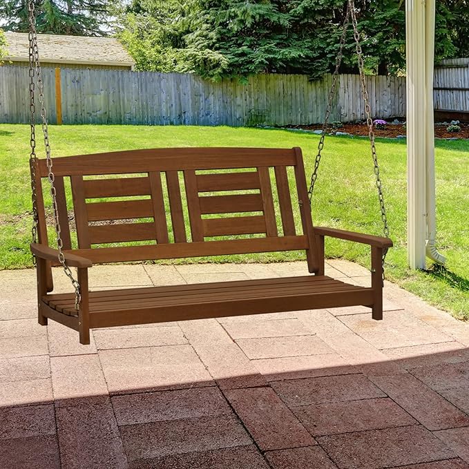 Furinno Tioman Hardwood Patio / Garden / Outdoor 4ft Porch Swing, 2 Seater with Hanging Chains, Natural - Photo 3