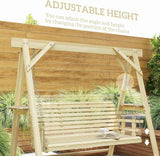 Outsunny 3 Seat Porch Swing with Stand, Wooden Patio Swing Chair with Side Tables and Metal Chains - Photo 5