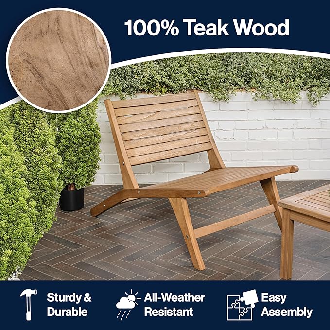 JONATHAN Y PAT2000A Leo Mid-Century Modern Wood Armless Outdoor Patio Chair Contemporary, Bohemian, Coastal, Transitional, Rustic, Natural