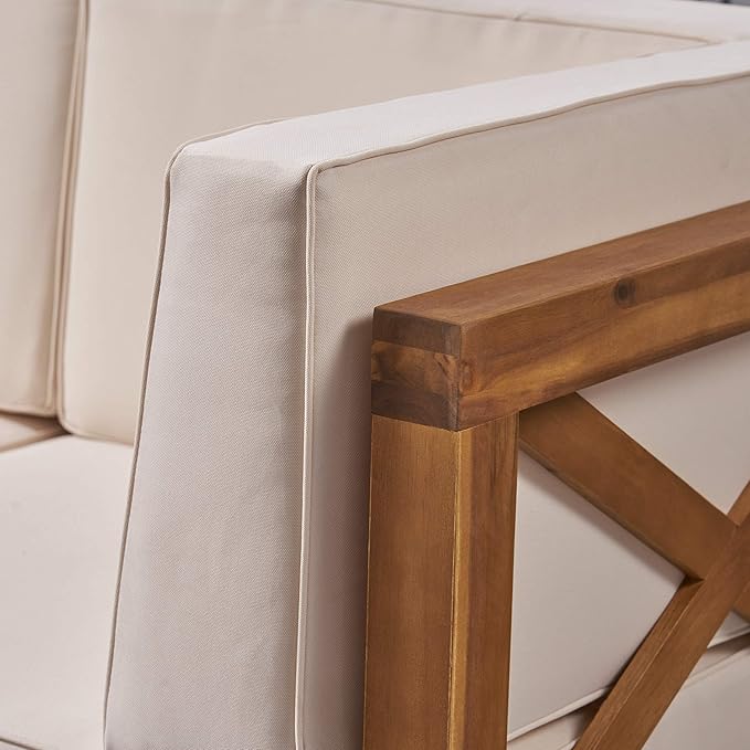 GDFStudio Outdoor Sectional Loveseat Set | 2-Seater | Acacia Wood | Water-Resistant Cushions | Teak and Beige - Photo 6