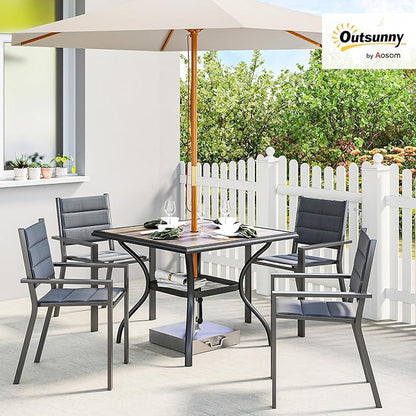 Outsunny Outdoor Dining Table for 4 People, 37" Square Patio Table with Umbrella Hole, Storage Shelf and Faux Wood Top, Metal Frame Outdoor Furniture for Garden, Backyard, Deck, Gray