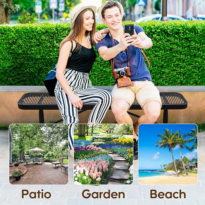 4FT Metal Park Bench for Outside, All-Weather Thermoplastic Coating Outdoor Bench with Anchor, Commercial Heavy Duty Benches for Shopping Malls, Stores, Parks, Patios, Decks, Black