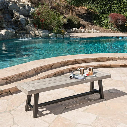 63" Outdoor Bench - Modern Industrial Style Acacia Wood & Metal Frame - Stable Seating for Patio Garden & Poolside - Rustic Furniture for Homeowners