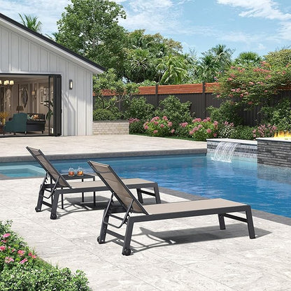 PURPLE LEAF Outdoor Patio Chaise Lounge Set of 2 Aluminum Lounge Chair with Wheels and Side Table Pool Chaise Chair for Outdoor Garden Poolside Beige