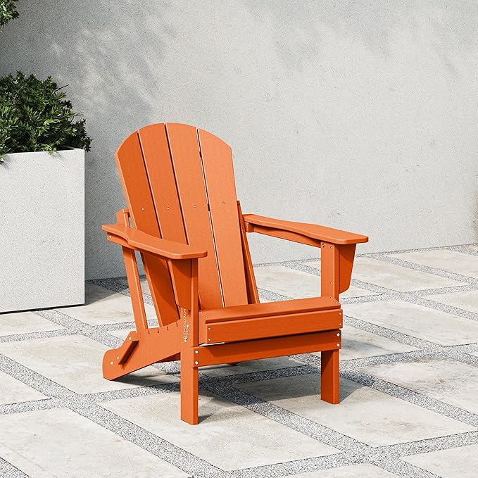 Costaelm Outdoor Folding Chair, Outdoor Seating Folding Firepit Chairs, All Weather Poly Adirondack Chair for Deck Backyard Garden Lawn Pool Patio, Orange
