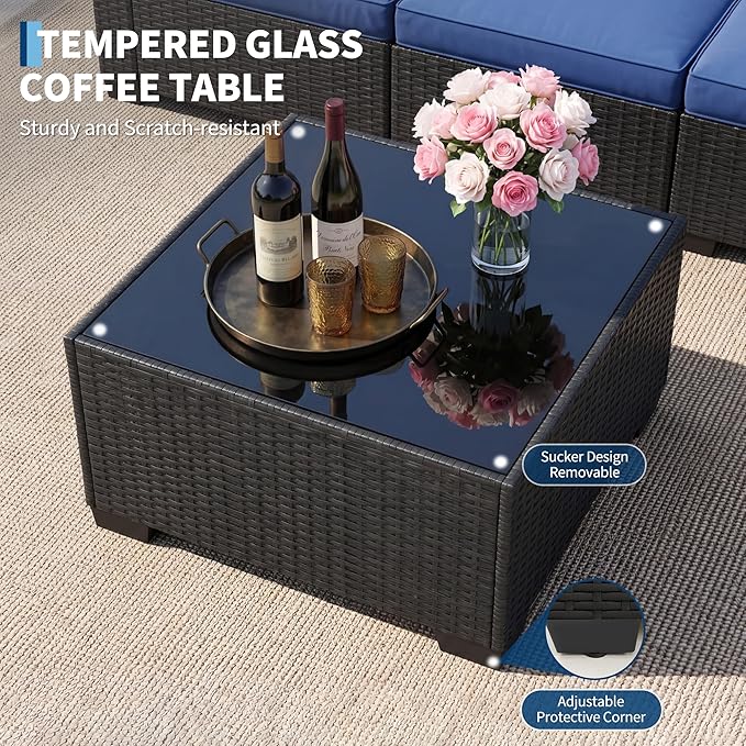 7-Piece Outdoor Patio Furniture Set, Modular Sectional Sofa with Water-Resistant Washable Thick Cushions & Coffee Table - Photo 3