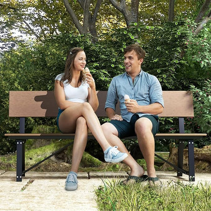 Giantex 72 Inches 4-Person Outdoor Bench with Weatherproof HDPE Backrest & Seat, Heavy Duty Metal Frame, 1100 Lbs Capacity, Park Bench for Lawn, Porch, Deck, Patio, Garden (1, Brown)