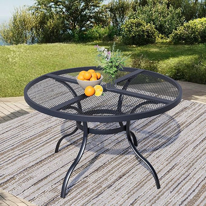 47'' Outdoor Patio Dining Table with Adjustable Umbrella Hole, Mesh Tabletop Round Table, Heavy Duty 400lbs Capacity, for Deck, Balcony, Bistro, Black