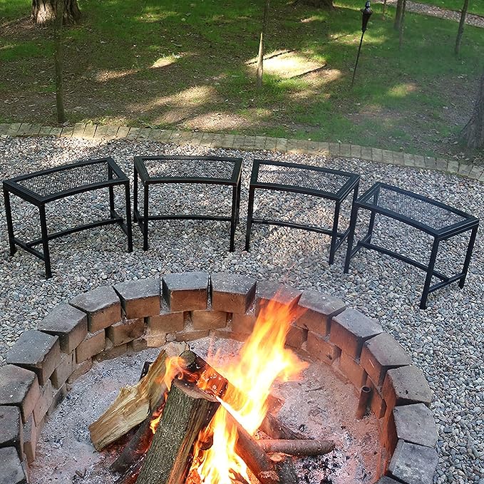 Sunnydaze Mesh Outdoor Curved Bench - Metal Patio Bench Set - Heavy-Duty Outdoor Seats for Backyard or Fire Pit - Black - Set of 4