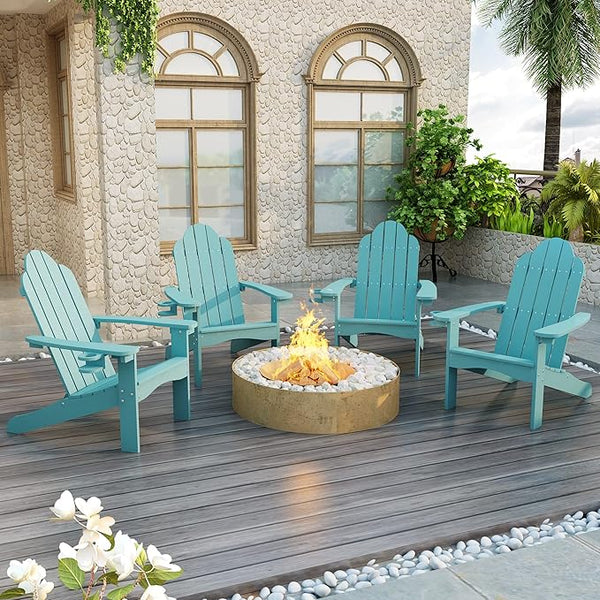 LUE BONA HDPS Adirondack Chairs Set of 4, Fire Pit Outdoor Chair Weather Resistant with Cup Holder - Photo 1