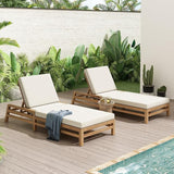 5-Position Adjustable Outdoor Chaise Lounge Set of 2, Solid Wood Patio Recliner Chair with Thick Cushions for Pool - Photo 3