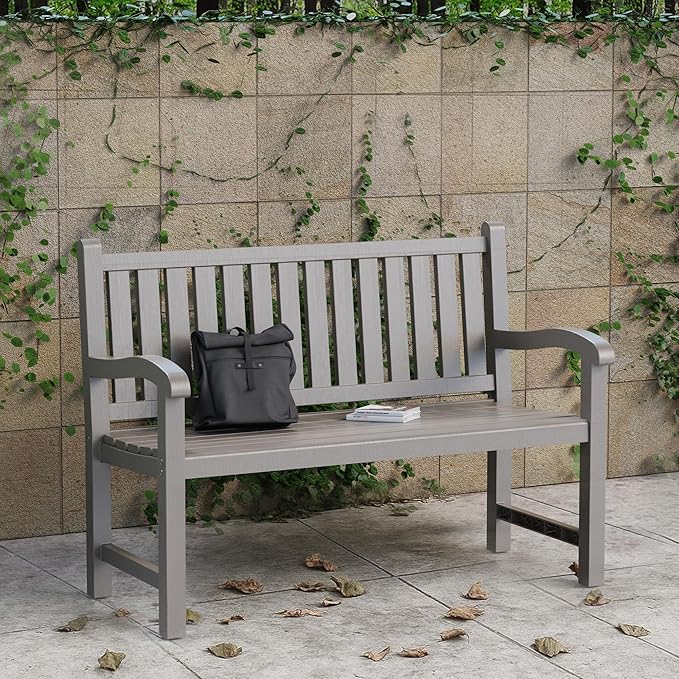 Garden Bench – Resin Classic Outdoor Bench, All-Weather Front Porch Bench for Patio, Yard & Garden