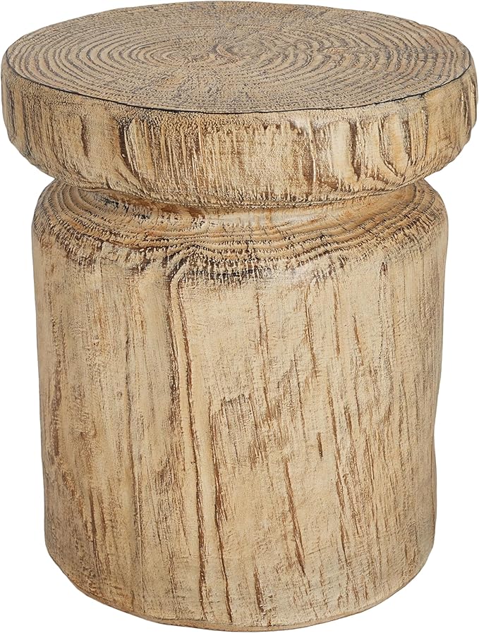 Christopher Knight Home Pawn 17" H MGO Outdoor Side Table with Tree-Stump Design, Patio Decorative Wood-Like Texture End Table, Round Top Lightweight Concrete Garden Stool, No Assembly, Natural