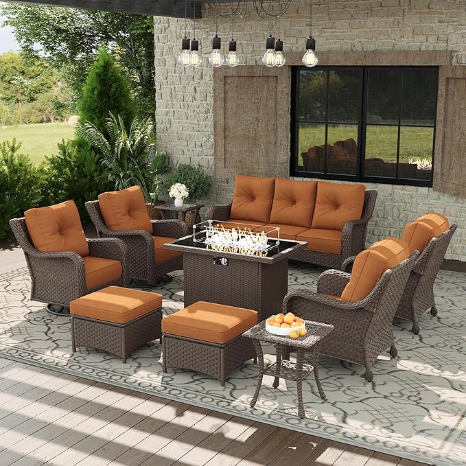 10 Piece Patio Furniture Set with Fire Pit Table - Photo 1