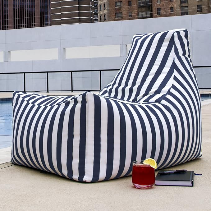 Jaxx Juniper Outdoor Bean Bag Patio Chair & Poolside Lounge, Navy Striped