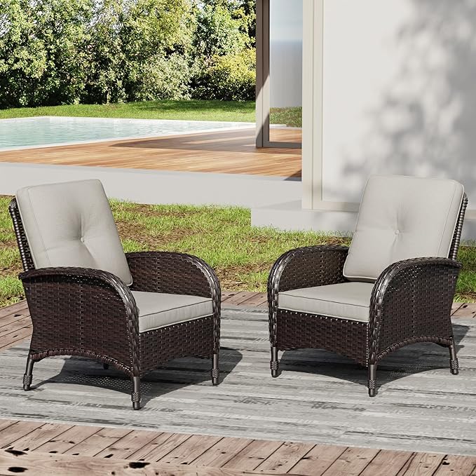 Joyside Wicker Patio Chairs Set of 2, Rattan Outdoor Furniture with Thickened Cushions, High Back, Deep Seating - Photo 6