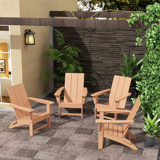 WestinTrends Ashore Modern Outdoor Folding Adirondack Chair (Set of 4), Teak