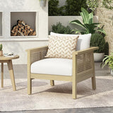 Merax Outdoor Acacia Wood Single Chair PE Wicker Club Chair Dining Chair with Waterproof Detachable Cushion - Photo 1