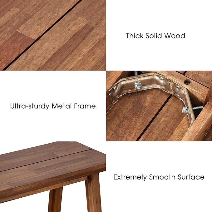 Solid Wood Bench - Minimalist Design, Acacia Wood Construction, Brown Color, Versatile for Entryway, Living Room, Bedroom & Outdoors, Easy Assembly & Weather-Resistant