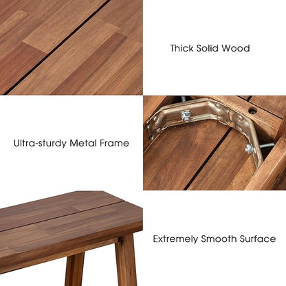 Solid Wood Bench - Minimalist Design, Acacia Wood Construction, Brown Color, Versatile for Entryway, Living Room, Bedroom & Outdoors, Easy Assembly & Weather-Resistant