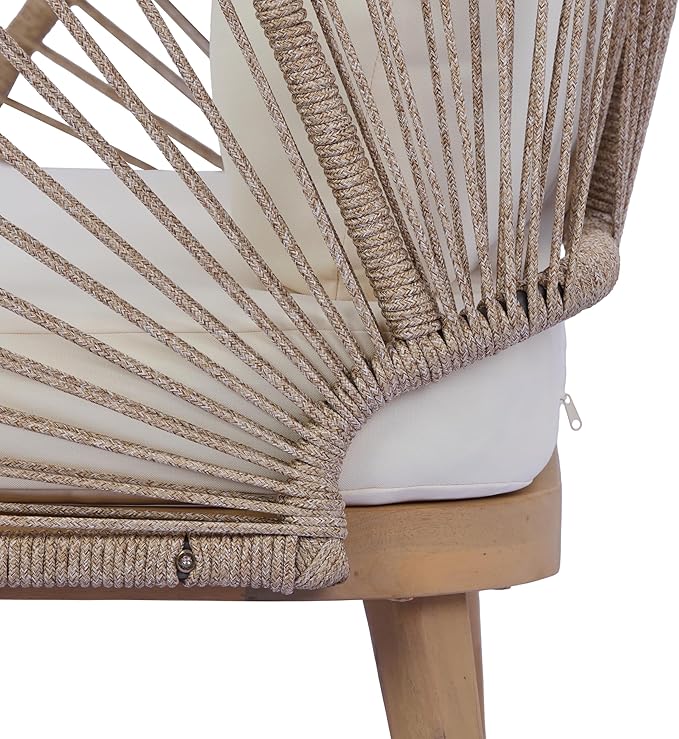 Merax Acacia Wood Outdoor Club Chair - Curved Tub Design Patio Lounge Chair with Handwoven Rope Accents & - Photo 8