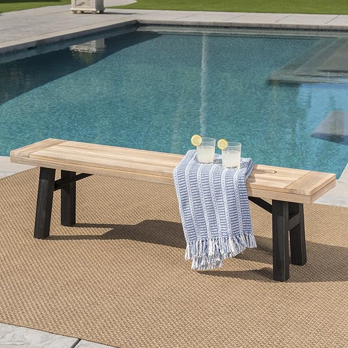 Christopher Knight Home Danee Acacia Wood Outdoor Bench, Solid Wood Garden Bench with Classic Slat Design, Rustic Patio Seating for Dining, Porch or Poolside, Natural and Gray