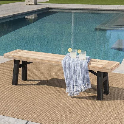 Christopher Knight Home Danee Acacia Wood Outdoor Bench, Solid Wood Garden Bench with Classic Slat Design, Rustic Patio Seating for Dining, Porch or Poolside, Natural and Gray