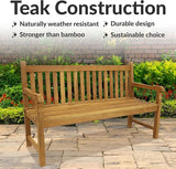 Sunnydaze 2-Person Outdoor Bench for Front Porch or Park - Wooden Teak Patio Garden Bench with Backrest - 675 lb Weight - Photo 4